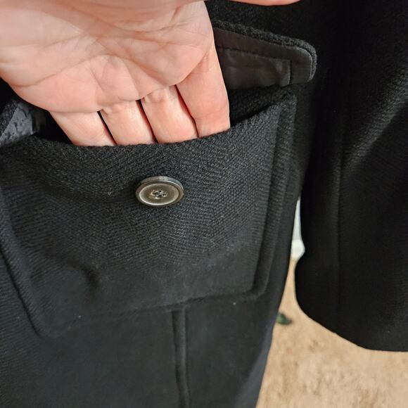 Talbots Black Wool Button Up Coat with Pockets Plus Size 14 Overcoat - Picture 7 of 12